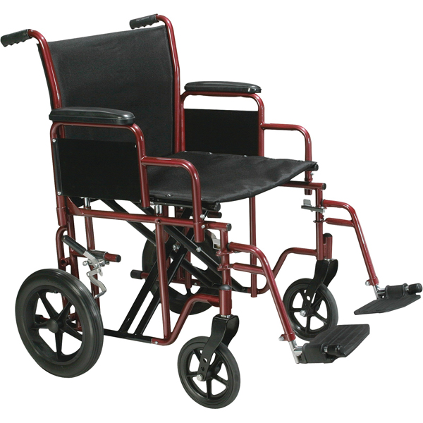 Bariatric Heavy Duty Transport Wheelchair with Swing Away Footrest - 22 Inch Red - Click Image to Close